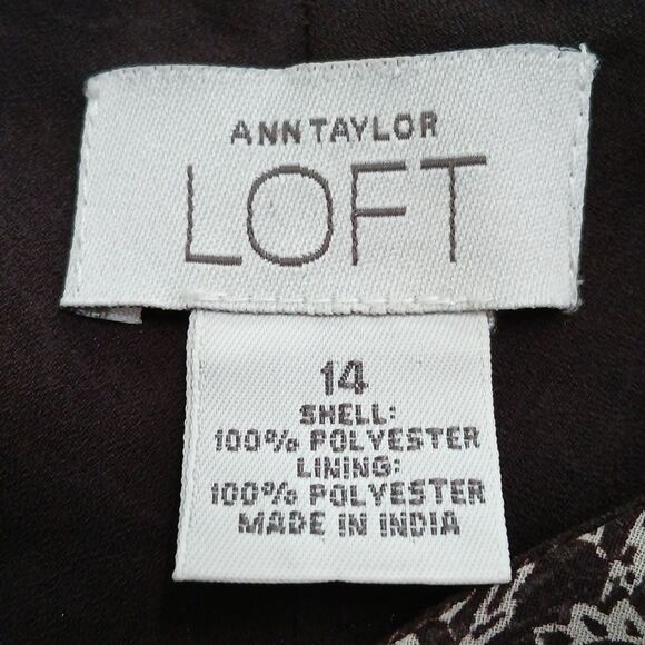 Ann Taylor Loft brown and off white sleeveless dress with ruffle  Sz 14 NWOT - Picture 8 of 8